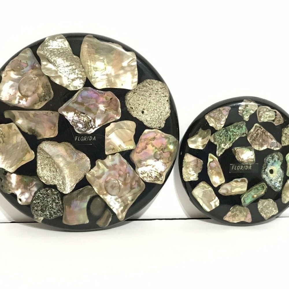 Vintage Florida Abalone Shell Trivet, Hot Plates